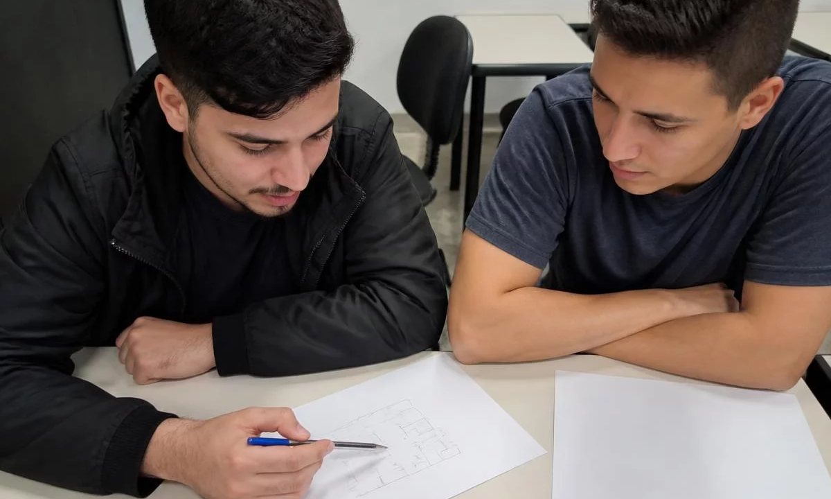 Colegas de trabalho de pé no corredor, conversando antes de a sessão abrir